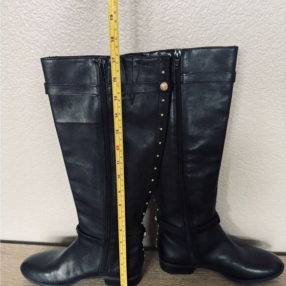 Vince Camuto Black Leather Gold Studded Riding Boots 6 - Picture 7 of 13